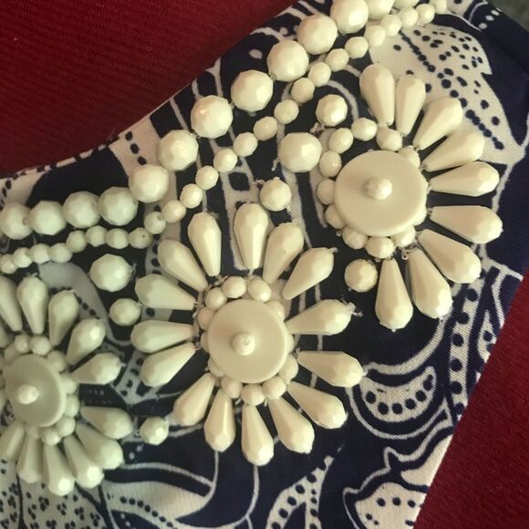 Boston Proper Blue & White Floral Sheath Dress Women Size 2 Beaded Neckline NWT - Picture 7 of 12